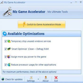 Mz Game Accelerator 1.1.0 (скрин)